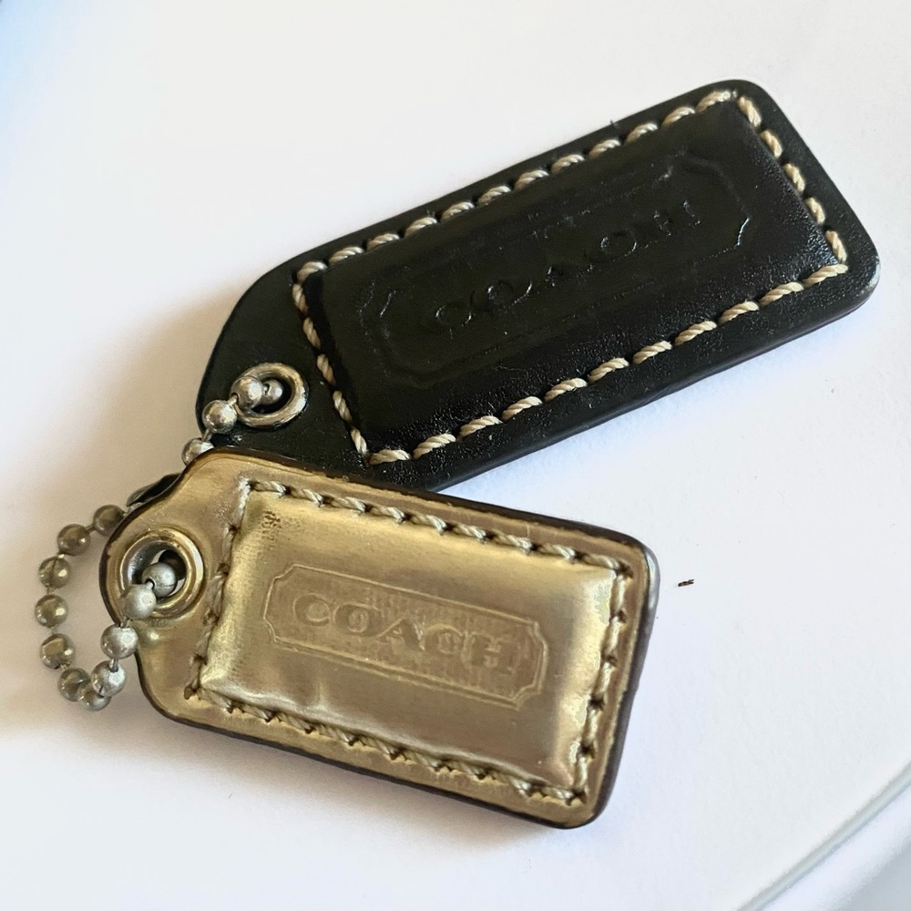 Coach Metallic gold and black hang tag Keychain Set EUC